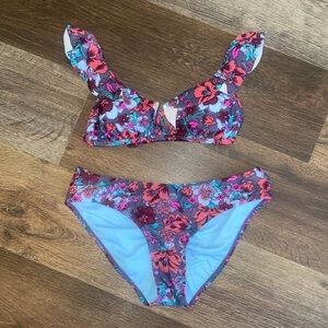 Target Xhilaration Purple Floral Bikini Swimsuit Top Small Bottom Medium